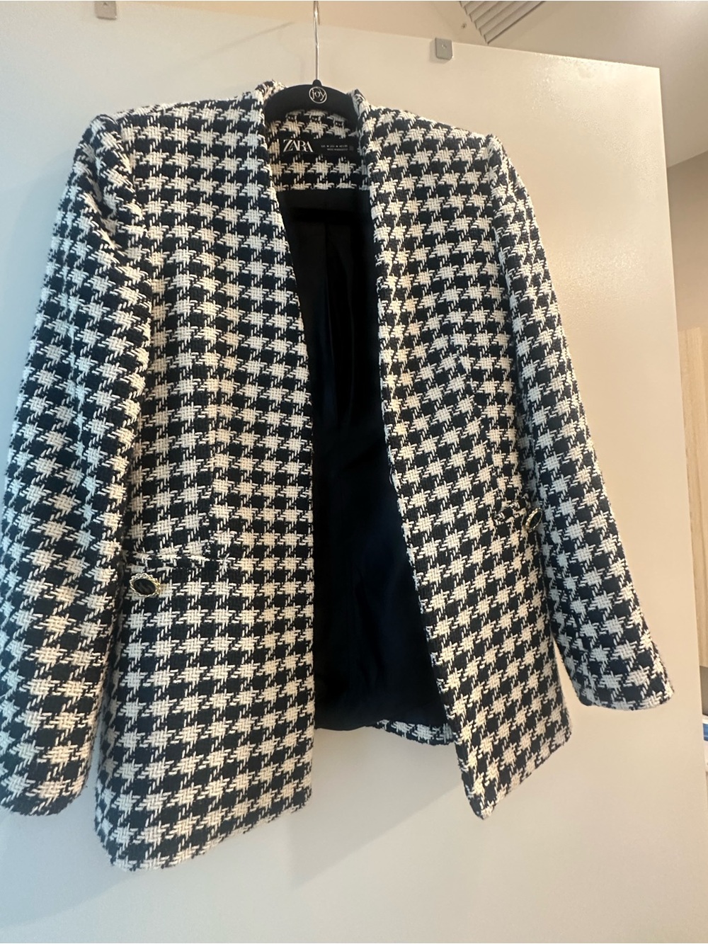 Zara Black & White Houndstooth Blazer Jacket